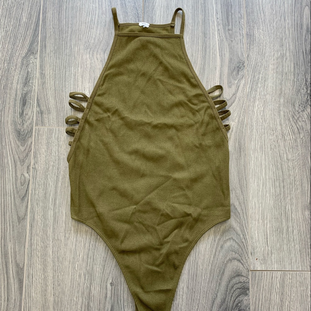 green high neck body suit